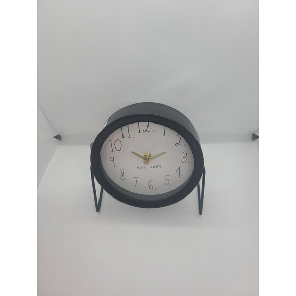 Rae Dunn Font 6" Standing Clock Desk Table Black Metal Round Farmhouse Standing - Picture 2 of 5